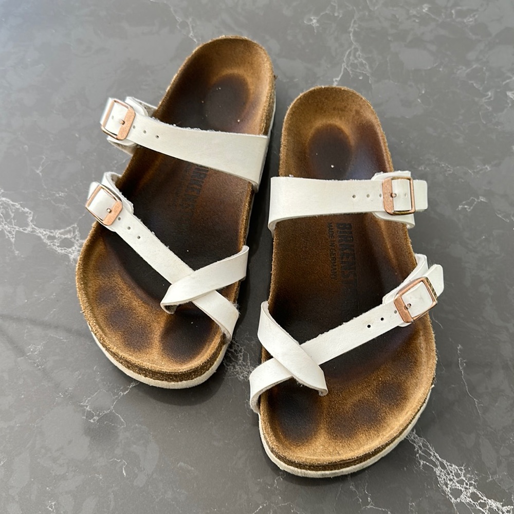 Birkenstock Mayari Sandal White with rose gold buckles Size 36EU US5.5-6